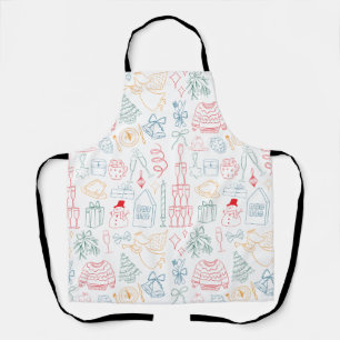 Tablier Motif de doodle dessiné à la main pour Noël, color