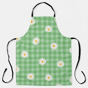Tablier Motif de fleur à carreaux gingham à plaid vert dai