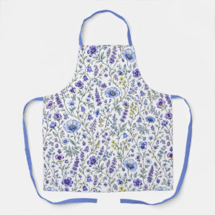 Tablier Motif de fleur sauvage aquarelle bleu violet