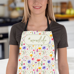 Tablier Motif de fleur sauvage de campagne coloré vert #Mo