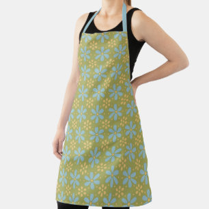 Tablier Motif de fleurs bleues et jaunes Abstraites rétros