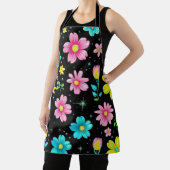Tablier Motif de fleurs colorées noires rétro pour fête d' (Insitu)