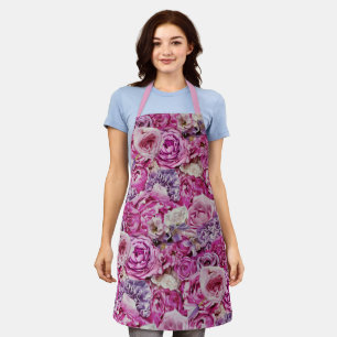 Tablier Motif de fleurs de rose lavande blanche rose