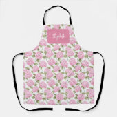 Tablier Motif de fleurs d'hydrangea rose élégant Nom (Recto)