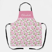 Tablier Motif de fleurs d'hydrangea rose élégant Nom (Recto)
