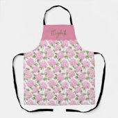 Tablier Motif de fleurs d'hydrangea rose élégant Nom (Recto)