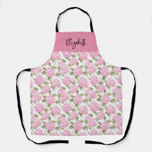 Tablier Motif de fleurs d'hydrangea rose élégant Nom (Recto)