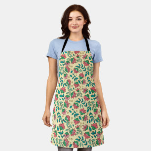 Tablier Motif de fleurs et de feuilles pressées dessinées