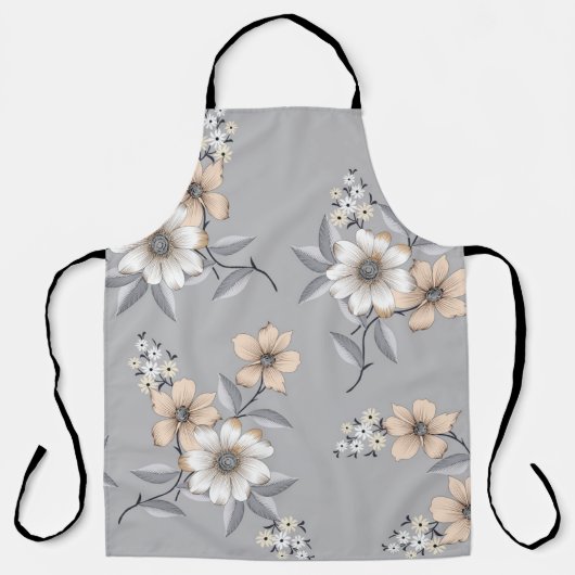 Tablier motif de fleurs grises et blanches sur fond gris (Recto)