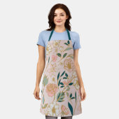 Tablier Motif de fleurs rose vertes (Porté)