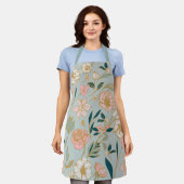 Tablier Motif de fleurs rose vertes (Porté)