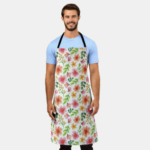 Tablier Motif de fleurs roses à l'aquarelle