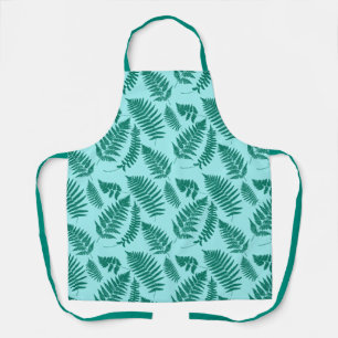 Tablier Motif de fougère de bois, aqua et turquoise