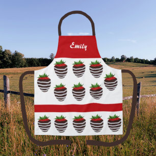 Tablier Motif de fraises recouvert de chocolat mou