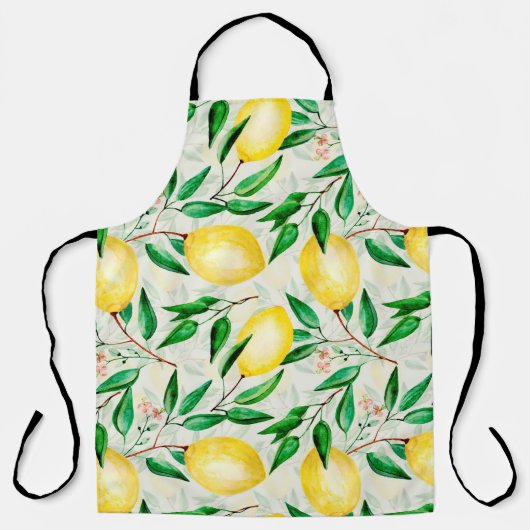 Tablier Motif de fruits à l'aquarelle transparente. citron (Recto)