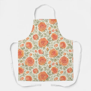 Tablier Motif de jardin Rose Corail et Sauge