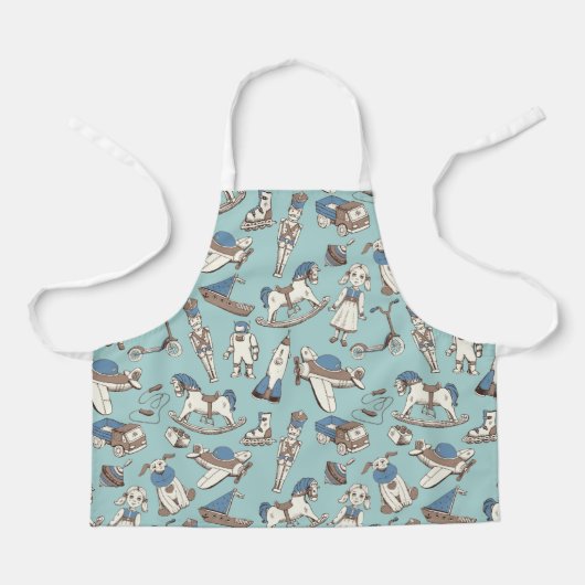 Tablier Motif de jouets vintage bleu/Brown ID783 (Recto)