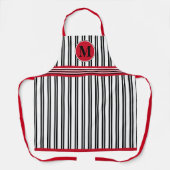Tablier Motif de ligne rouge noir blanc monogramme (Recto)