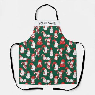 Tablier Motif de lutin de Noël rouge et blanc sur toute la