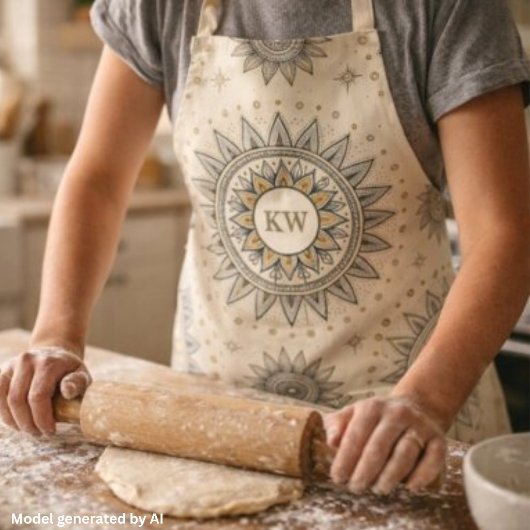 Tablier Motif de mandala gris or monogramme