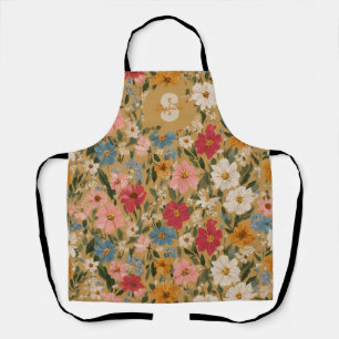 Tablier Motif de marguerite coloré vintage - moutarde