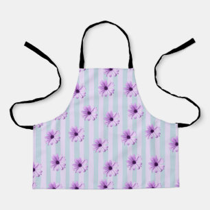 Tablier motif de marguerite rayée de bleu et de violet
