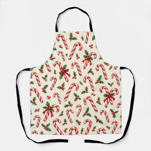 Tablier Motif de Noël au bonbon et au houx à l'aquarelle