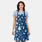 Tablier Motif de Noël Bleu Élégant (Porté)