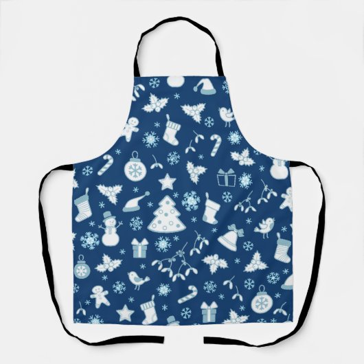 Tablier Motif de Noël Bleu Élégant (Recto)