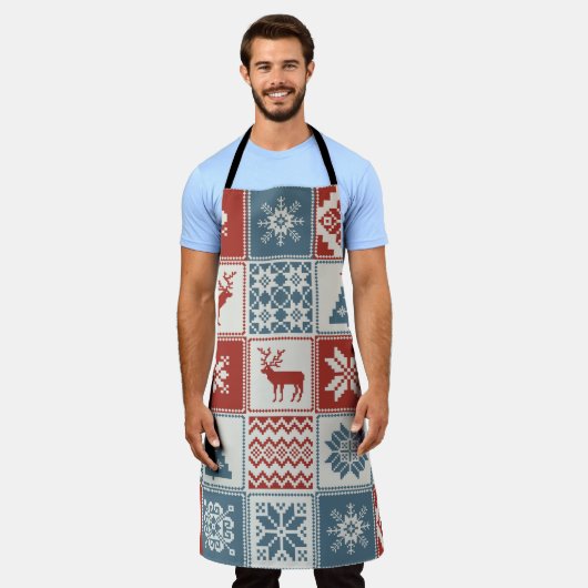 Tablier Motif de Noël en patchwork. Traditionel  (Porté)