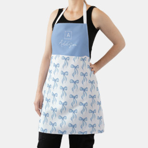 Tablier Motif de Nœud Papillon Bleu Monogramme Personnalis