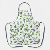 Tablier Motif de nom monogrammé à l'aquarelle olive (Recto)