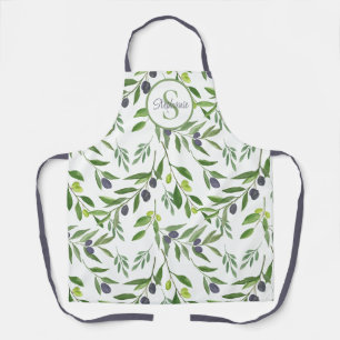 Tablier Motif de nom monogrammé à l'aquarelle olive