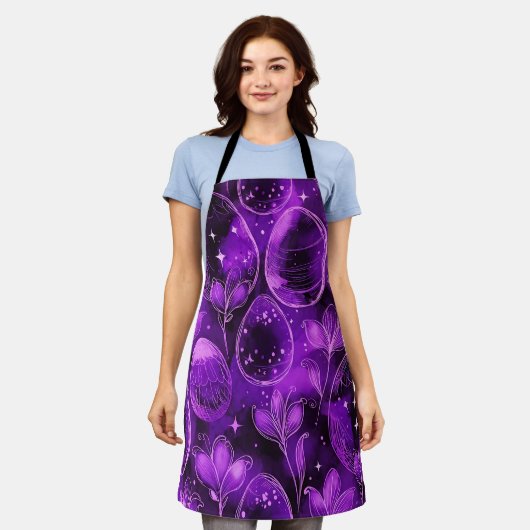 Tablier Motif de Pâques gothique violet (Porté)