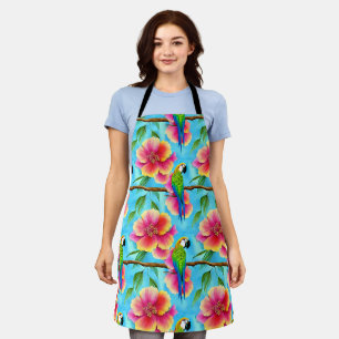 Tablier Motif de perroquet et de fleurs tropicales