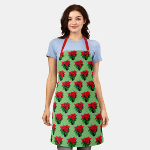 Tablier Motif de plante en pot de poinsettia vert et rouge