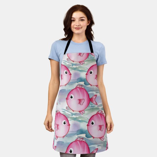 Tablier Motif de poisson rose (Porté)