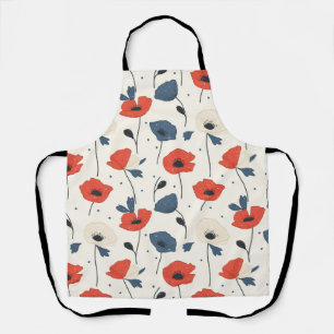 Tablier Motif de Poppies d'aquarelle - Rouge, Bleu et Blan