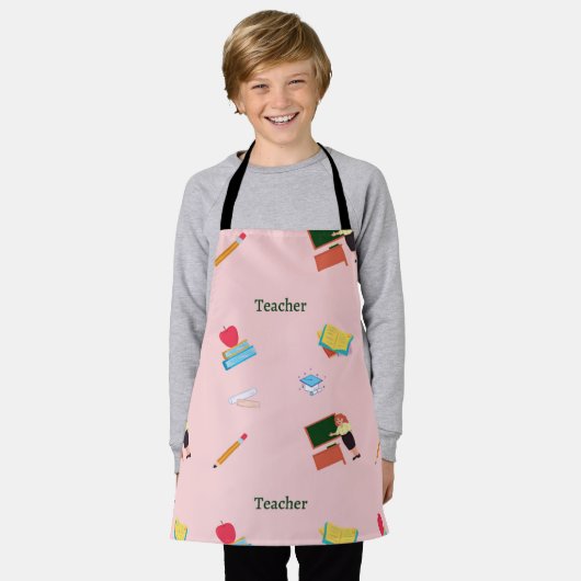 Tablier Motif de poste enseignant en rose (Porté)