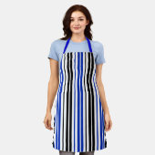 Tablier Motif de rayures blanches noires bleues (Porté)