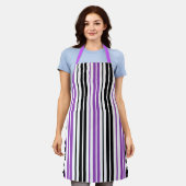 Tablier Motif de rayures blanches noires violettes  (Porté)
