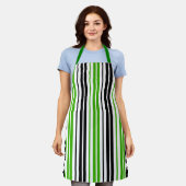 Tablier Motif de rayures vert noir blanc (Porté)