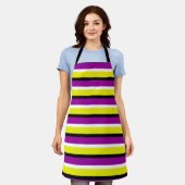 Tablier Motif de rayures violet jaune (Porté)