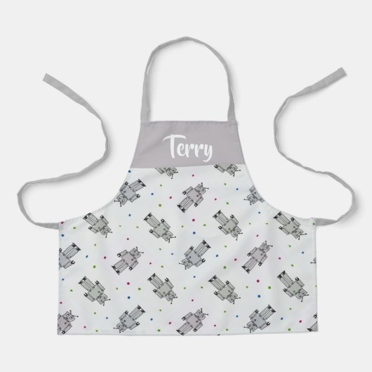 Tablier Motif de robots gris (Recto)