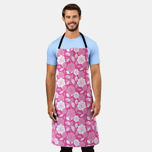 TABLIER MOTIF DE ROSE EN ROSE (Porté)