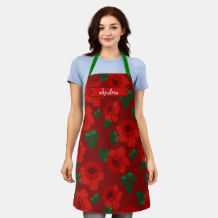 Tablier Motif de roses rouges illustré floral
