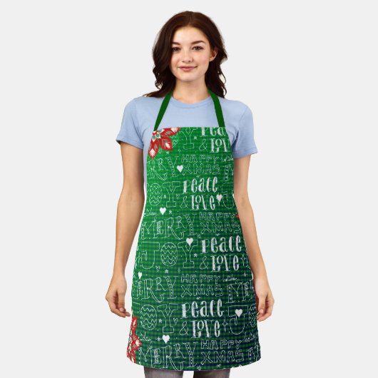Tablier Motif de script de Noël de vacances vert festif (Porté)