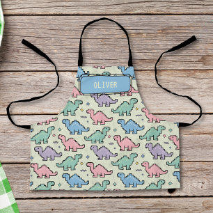Tablier Motif de silhouettes de dinosaures en pixels paste
