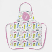 Tablier Motif de tennis rose aquarelle Monogramme (Recto)