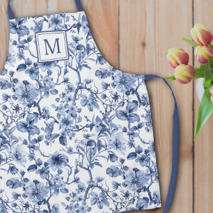 Tablier Motif de toile de chinoiserie bleue monogramme